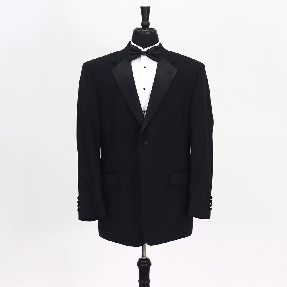 Stafford 44R Black Blazer Sport Coat Jacket 1-Button Solid Y896